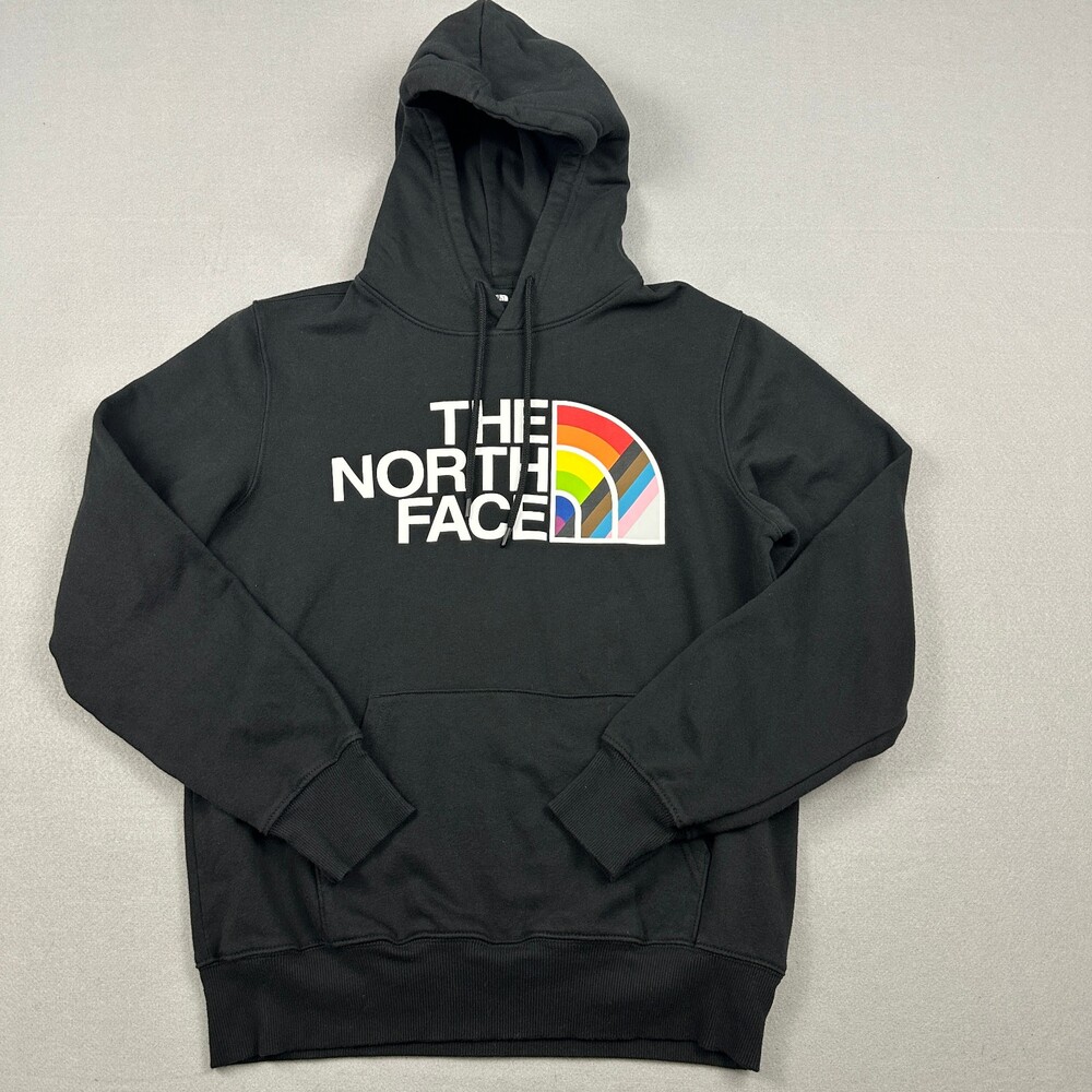 The North Face Hoodie Men Small Black Rainbow Logo Pullover Sweatshirt Outdoor S